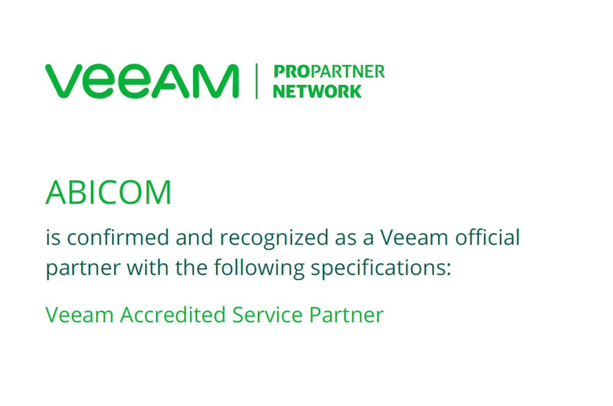 Lire la suite à propos de l’article Abicom partenaire Français accrédité VASP (Veeam Accredited Service Partners)